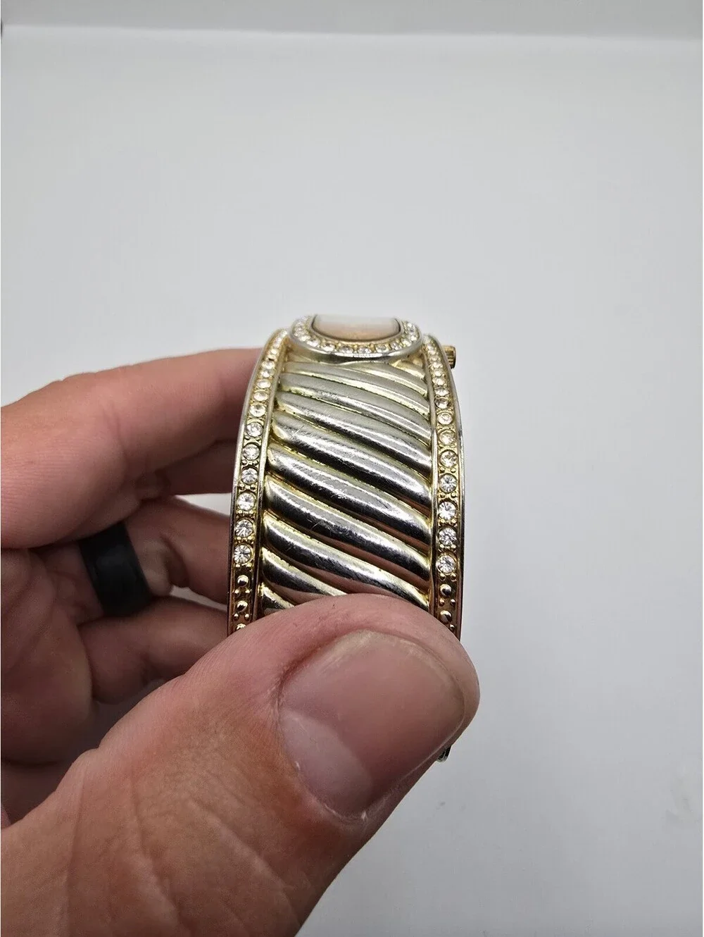 Vivani Women’s Quartz Analog Rectangle Cuff Bracelet Watch Gold Tone Rhinestone